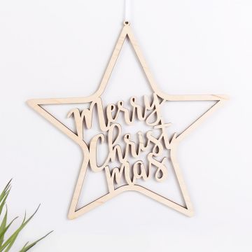 Stern "Merry Christmas" aus Birkenholz