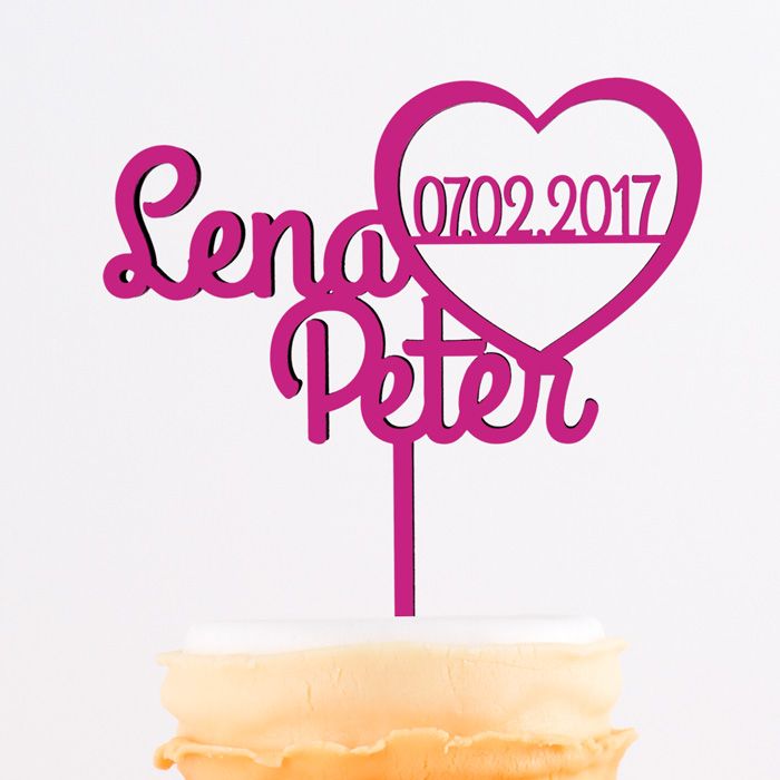 Cake Topper Herz mit Namen und Datum main product photo