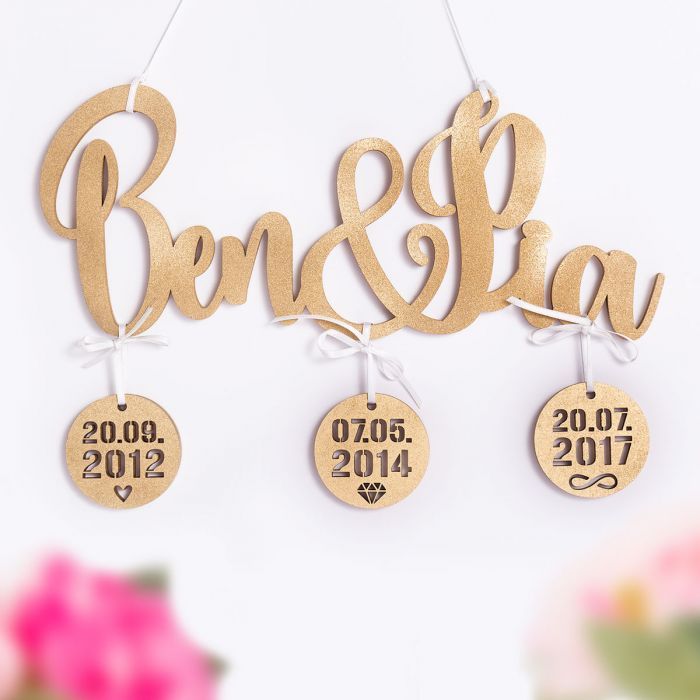 3D-Lovestoryset mit Wunschnamen und Daten in Kreisen main product photo